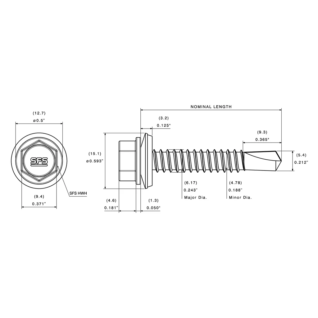 1/4"-14 x 3" Impax™ SD3 Metal Self-Drill Screw, HWH (3/8") - Image 2