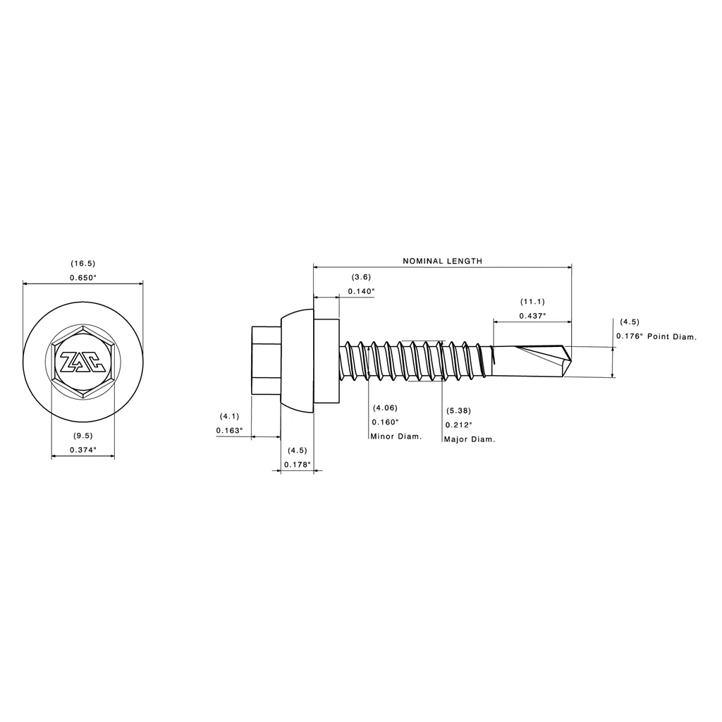 #12-14 x 1 1/4" ZAC® SD3 Metal Self-Drill Screw, Zinc Alloy Capped HWH (3/8") - Image 2